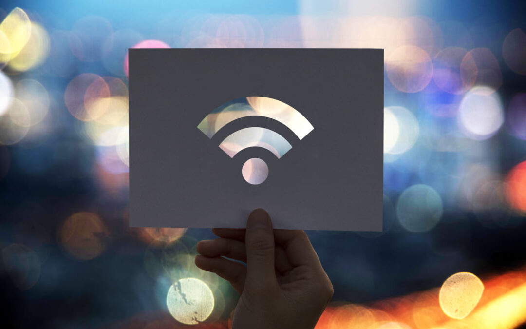 wifi symbol with blurred lights behind